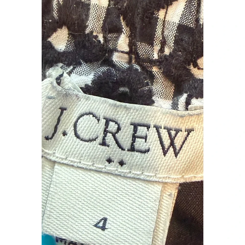 J.Crew Black White‎ Gingham Embroidered Sidewalk City Skirt Elastic Waist Size 4